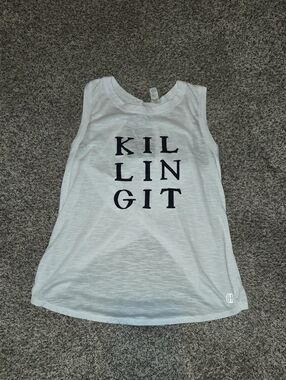 Balance Collection White Graphic Tank Top with Black Lettering